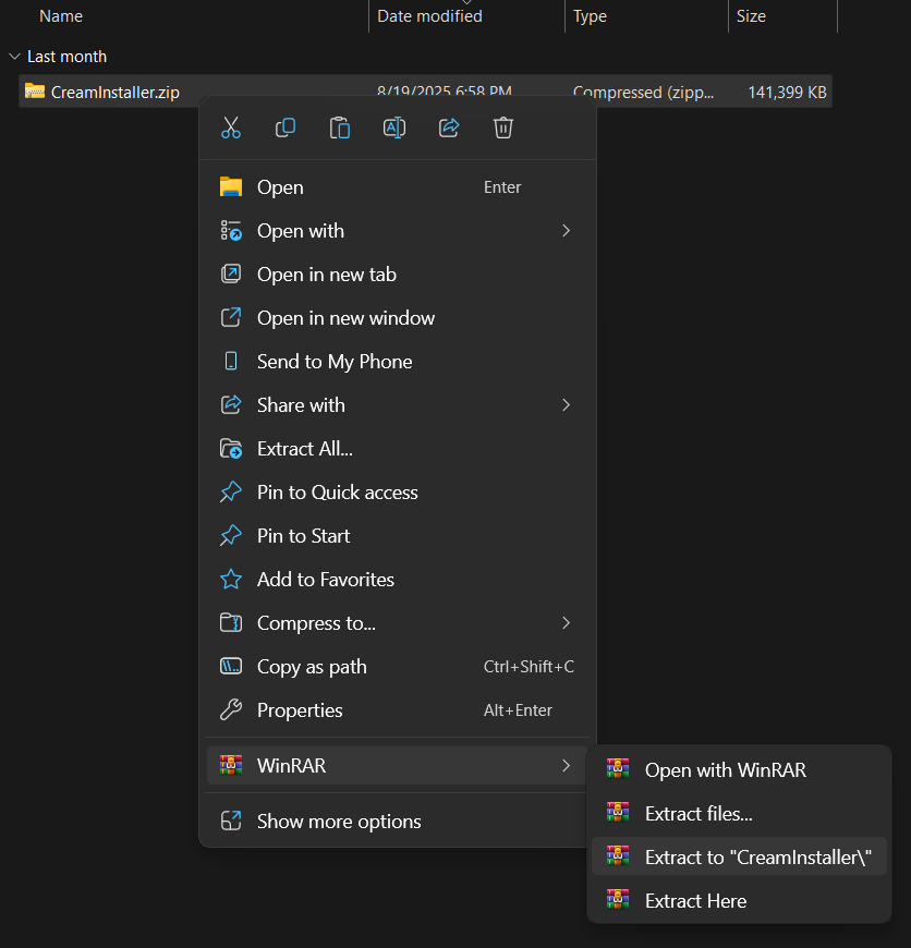 Extracting CreamInstaller