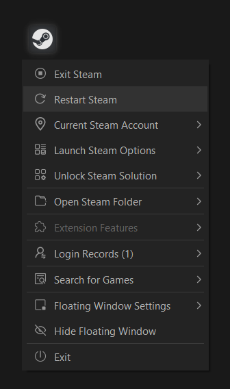 Restart Steam option